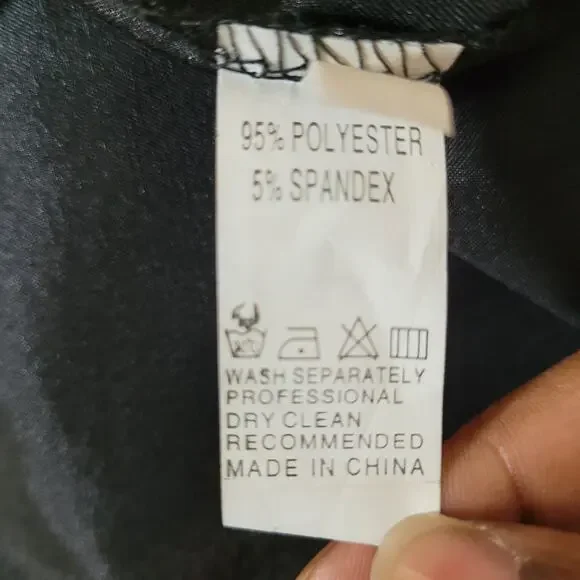 Satin Black Faux Wrap Front Plunge Mini Dress V Neck Twist Size Medium - Picture 8 of 8